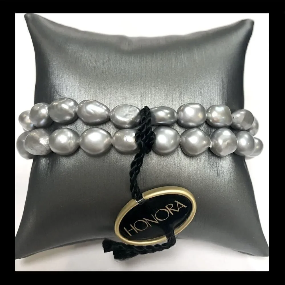 Honora Gray Stretchy Pearl Bracelets (Set of 2)